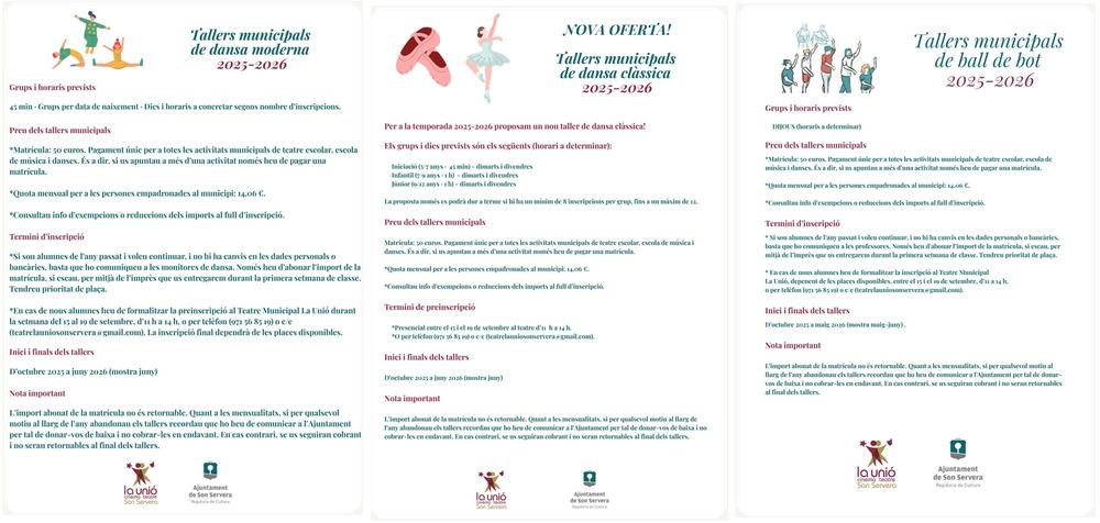 Tallers municipals de dansa (oferta 2025-2026)